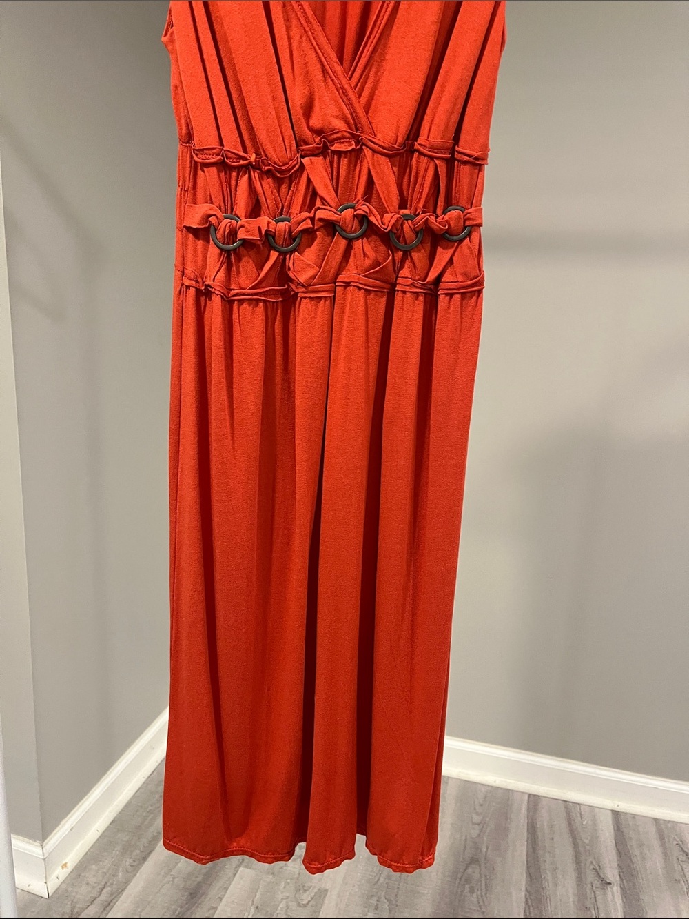 Max Studio Orange-Red Knot-Waist Sleeveless Midi Dress - Picture 3 of 3